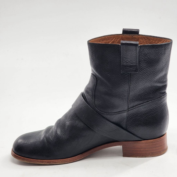 FRYE Ricki Ring Fold Strap Black Leather Ankle Boots Size 7 - Picture 6 of 9